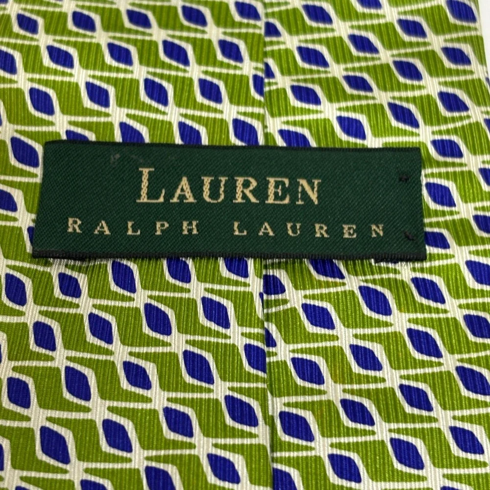 Lauren‎ Ralph Lauren Necktie Mens OS Green Blue Geometric Silk Tie